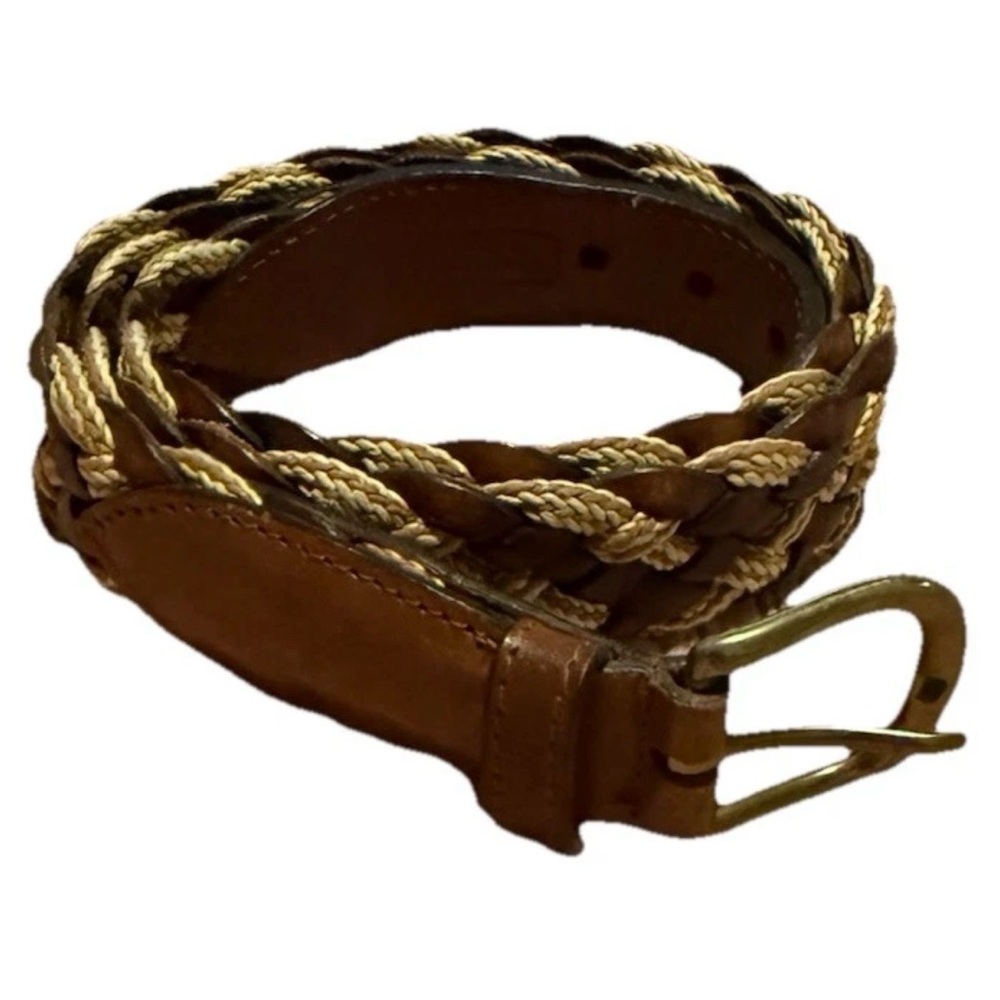 Bullock &Jones Belt Men 36 Brown Tone Braided Genuine Leather Spain Woven Classy